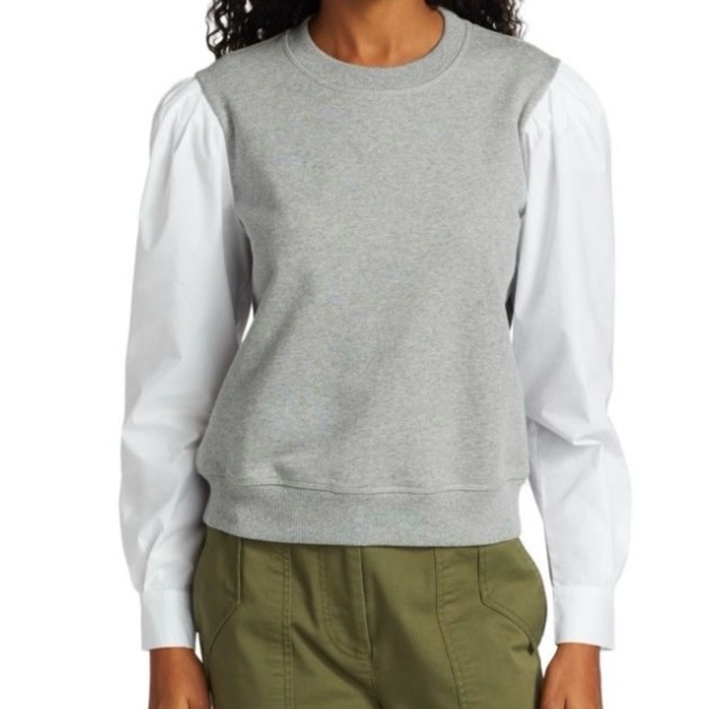 Derek Lam 10 Crosby Women’s Milton Puff-Sleeve Shirt Size M Mixed Media Cotton